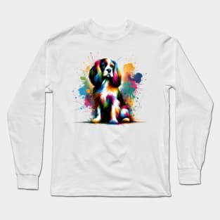 Colorful French Spaniel in Abstract Splash Paint Style Long Sleeve T-Shirt